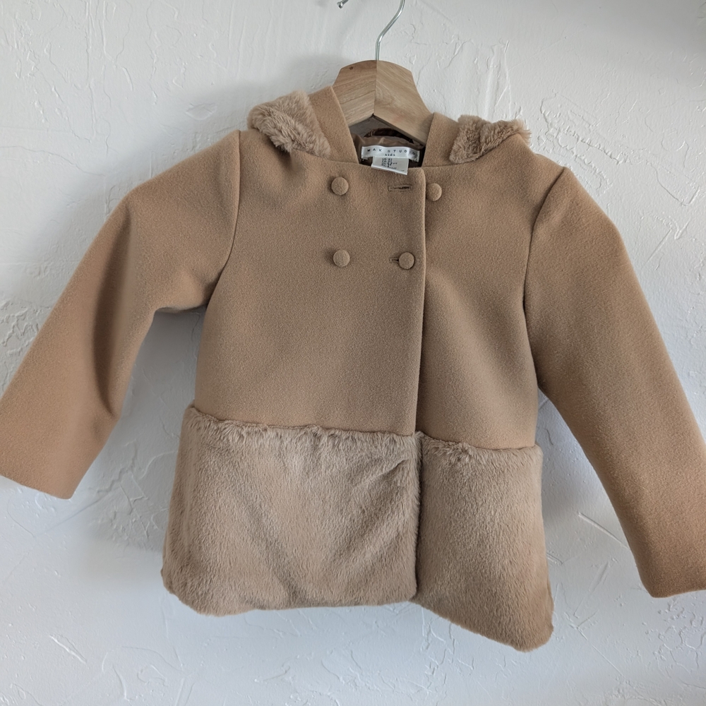 Max Studio Kids Camel Faux Fur Pea Coat